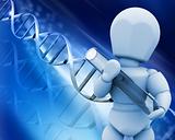 Man with test tube on DNA background