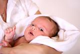 baby after bath in towel. soft focus 