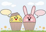 cupcake easter bunny and chicken, vector