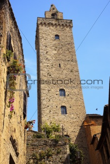 Medieval Stone Cuganensi Tower Flowers San Gimignano Tuscany Ita