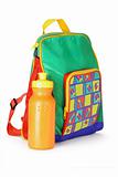 Colorful preschooler backpack and water container 