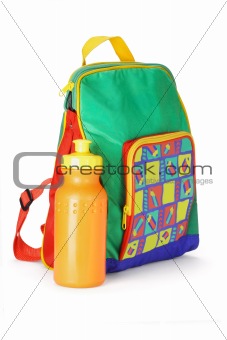 Colorful preschooler backpack and water container 