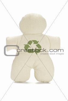 Dummy doll with recycle symbol