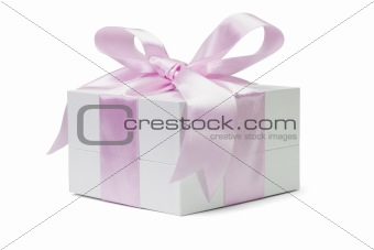 White gift box with pink bow ribbon