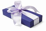 Blue gift box with big bow ribbon 