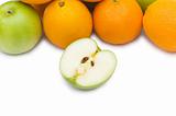 Apple and oranges isolated on the white background