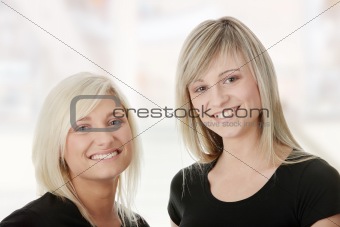 Portrait of two casual caucasian women
