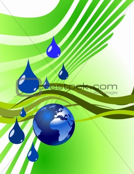 Earth globe and water drops