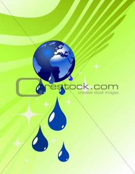 Earth globe and water drops