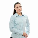 Young pretty businesswoman in white background