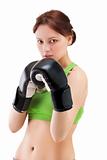 young woman in boxing gloves