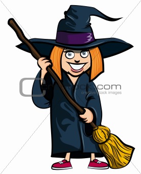 Cartoon of little girl in a witches costume