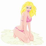 Cartoon of a blonde woman on the beach