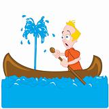 Cartoon of a man in a sinking canoe