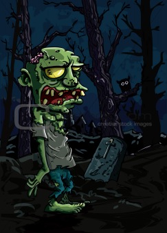 Cartoon zombie in a graveyard