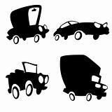 Set of cartoon cars in silhouette