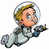 Cute cartoon of spaceman with a lazer gun