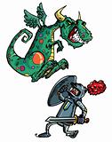 Cartoon of dragon attacking a knight