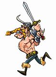 Cartoon viking charging with his sword