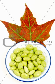 green beans with red maple leaf