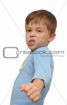Emotions of the boy which is on a white background