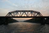 Railway bridge in sunset