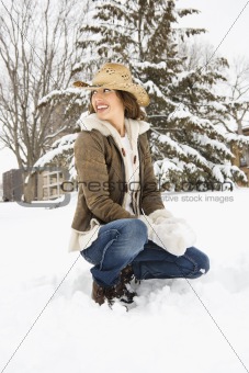 Woman with snowball.