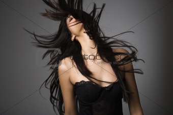 Woman with long hair.