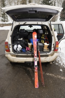 Vehicle with skis.