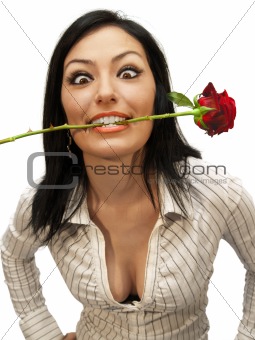 Woman bitting rose