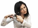 woman cuting her hair