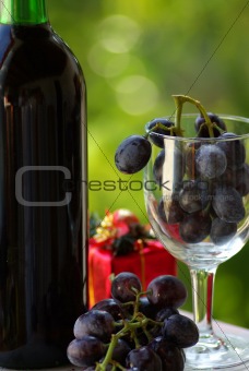 Decorated bottle of red wine