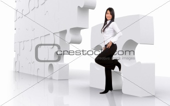 business girl with puzzle