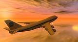 747 plane at sunset