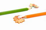 Sharp Pencils - Orange and Green isolated on white background, s