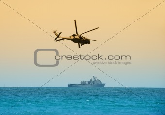 Military helicopter on patrol