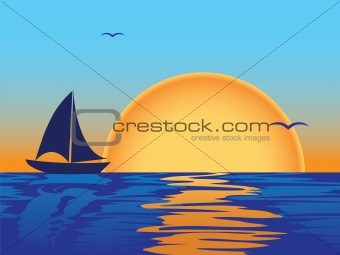 sea sunset with boat silhouette