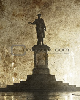 Duc de Richelieu statue in Ukraine, Odessa. Photo in old image s