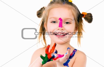 little girl with paint 