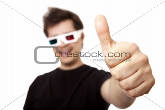 Men in stereo glasses show OK symbol.
