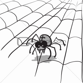 Simple monochrome vector image - spider in web