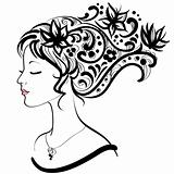 Woman face  with floral hairstyle 