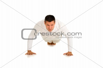man in white does push-ups