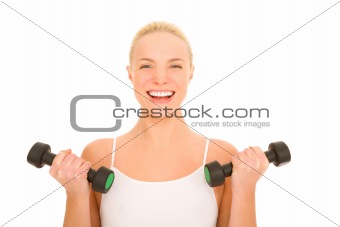 woman lifts weights