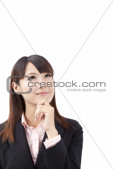 Asian Businesswoman thinking and watching
