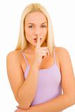 Woman with finger on her mouth