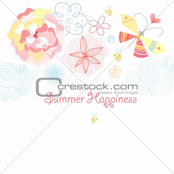 Summer flower card with a butterfly