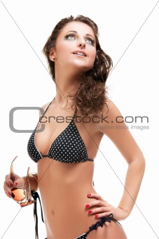 beautiful brunette girl wearing bikini