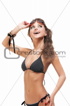 beautiful brunette girl wearing bikini