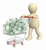 Puppet with shopping cart and euro
